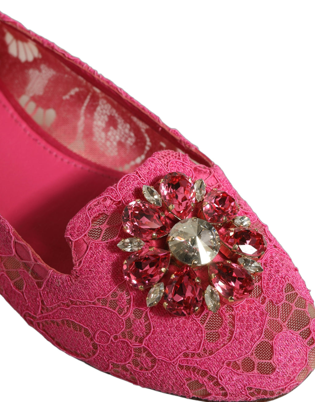 Dolce & Gabbana Pink Taormina Lace Crystals Flats Shoes