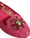 Dolce & Gabbana Pink Taormina Lace Crystals Flats Shoes