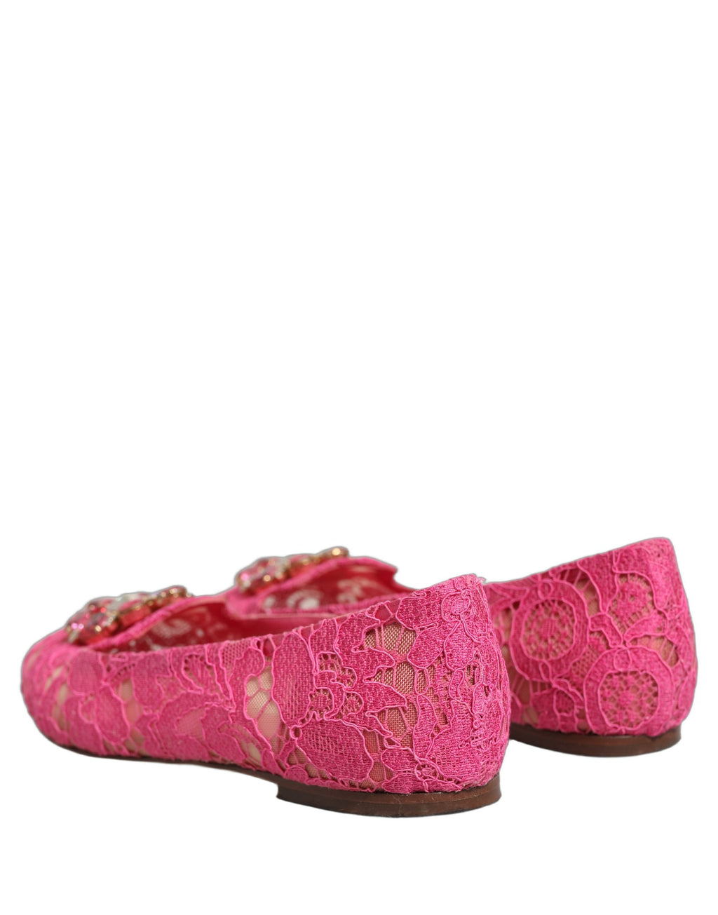 Dolce & Gabbana Pink Taormina Lace Crystals Flats Shoes