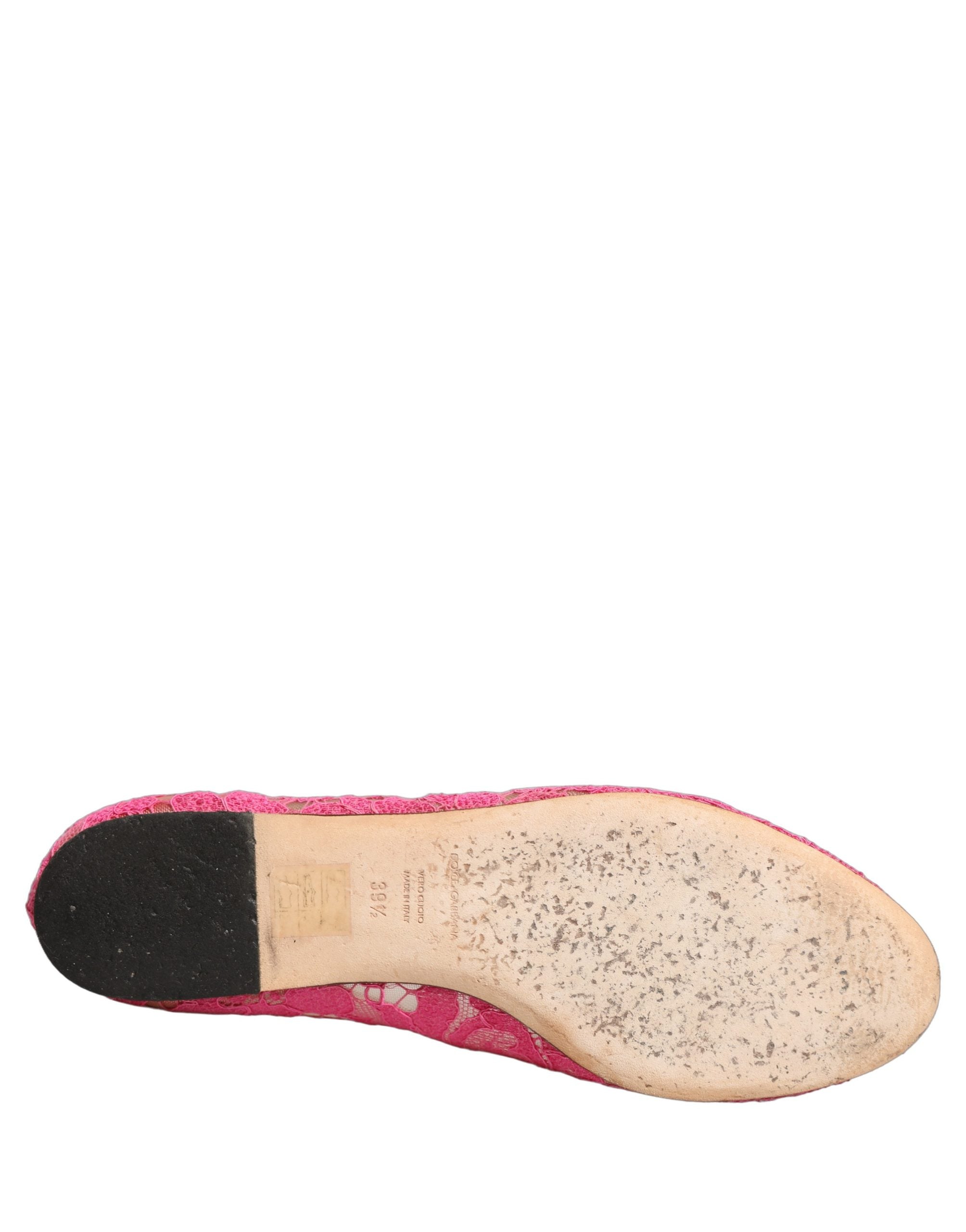 Dolce & Gabbana Pink Taormina Lace Crystals Flats Shoes