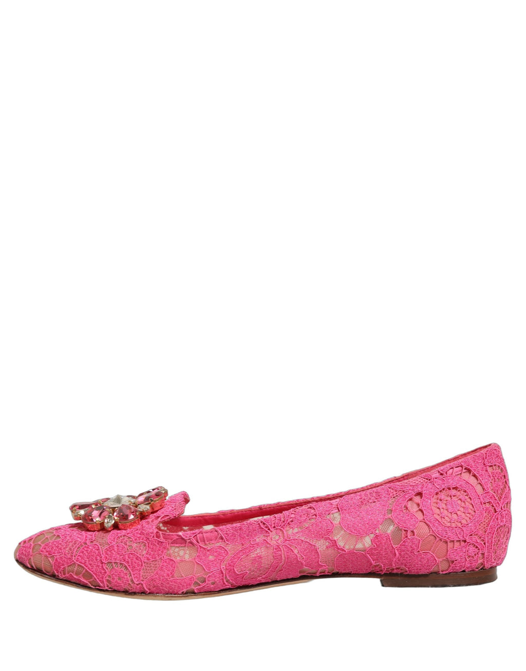 Dolce & Gabbana Pink Taormina Lace Crystals Flats Shoes