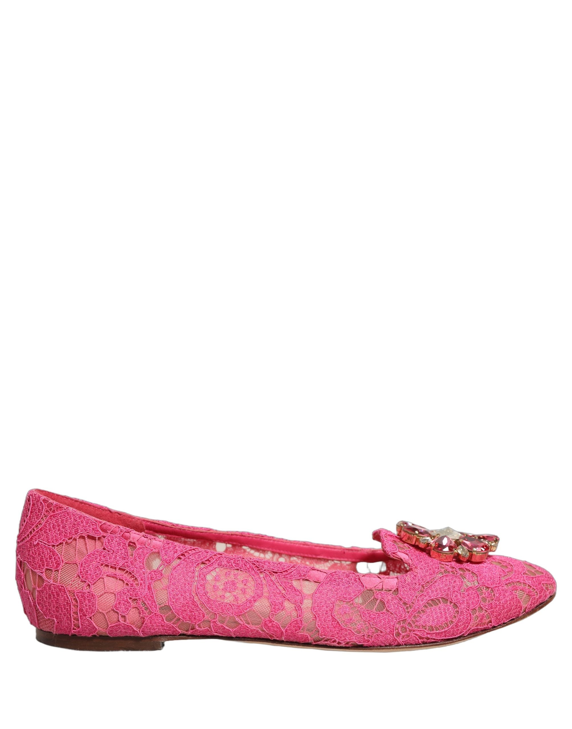 Dolce & Gabbana Pink Taormina Lace Crystals Flats Shoes