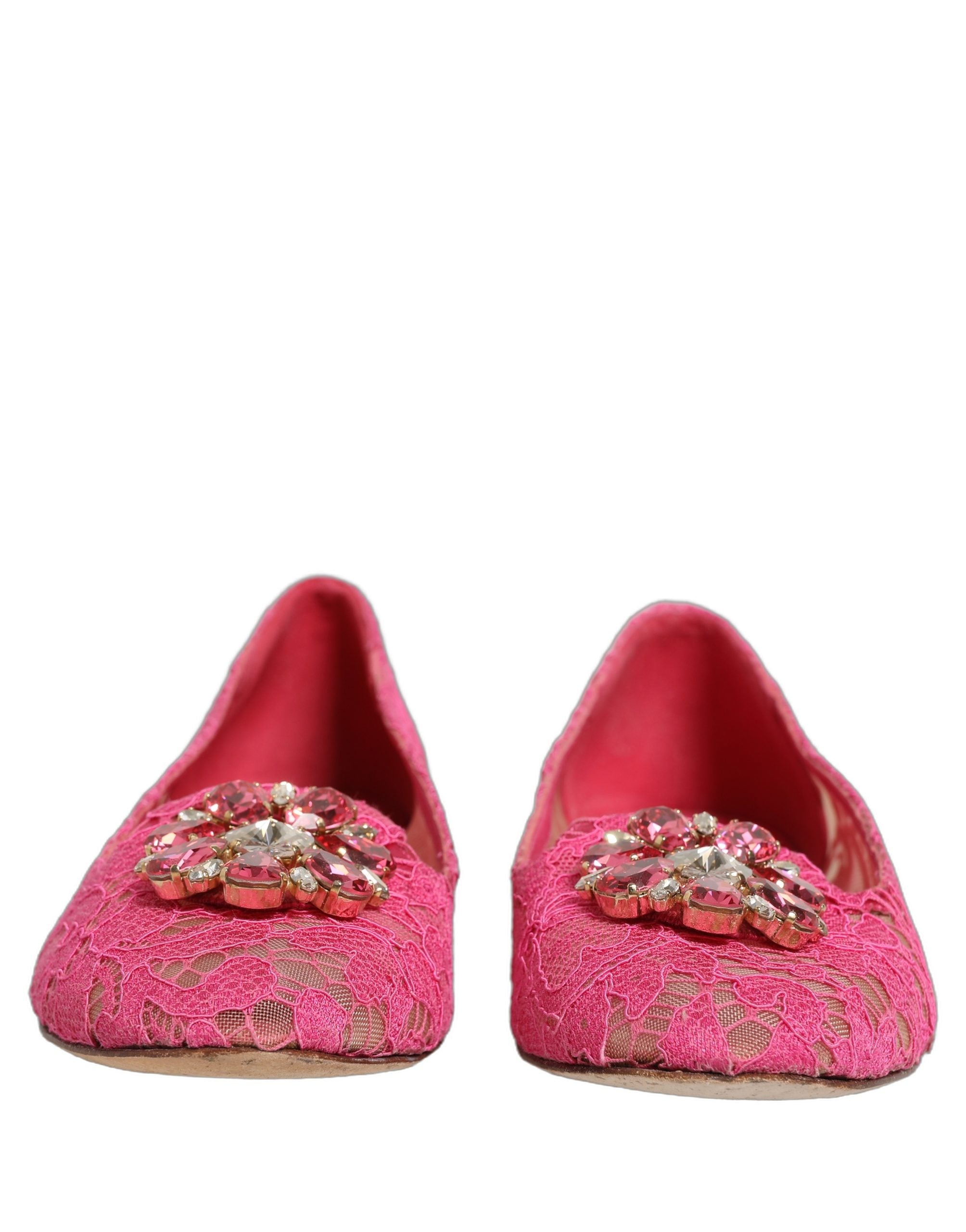 Dolce & Gabbana Pink Taormina Lace Crystals Flats Shoes