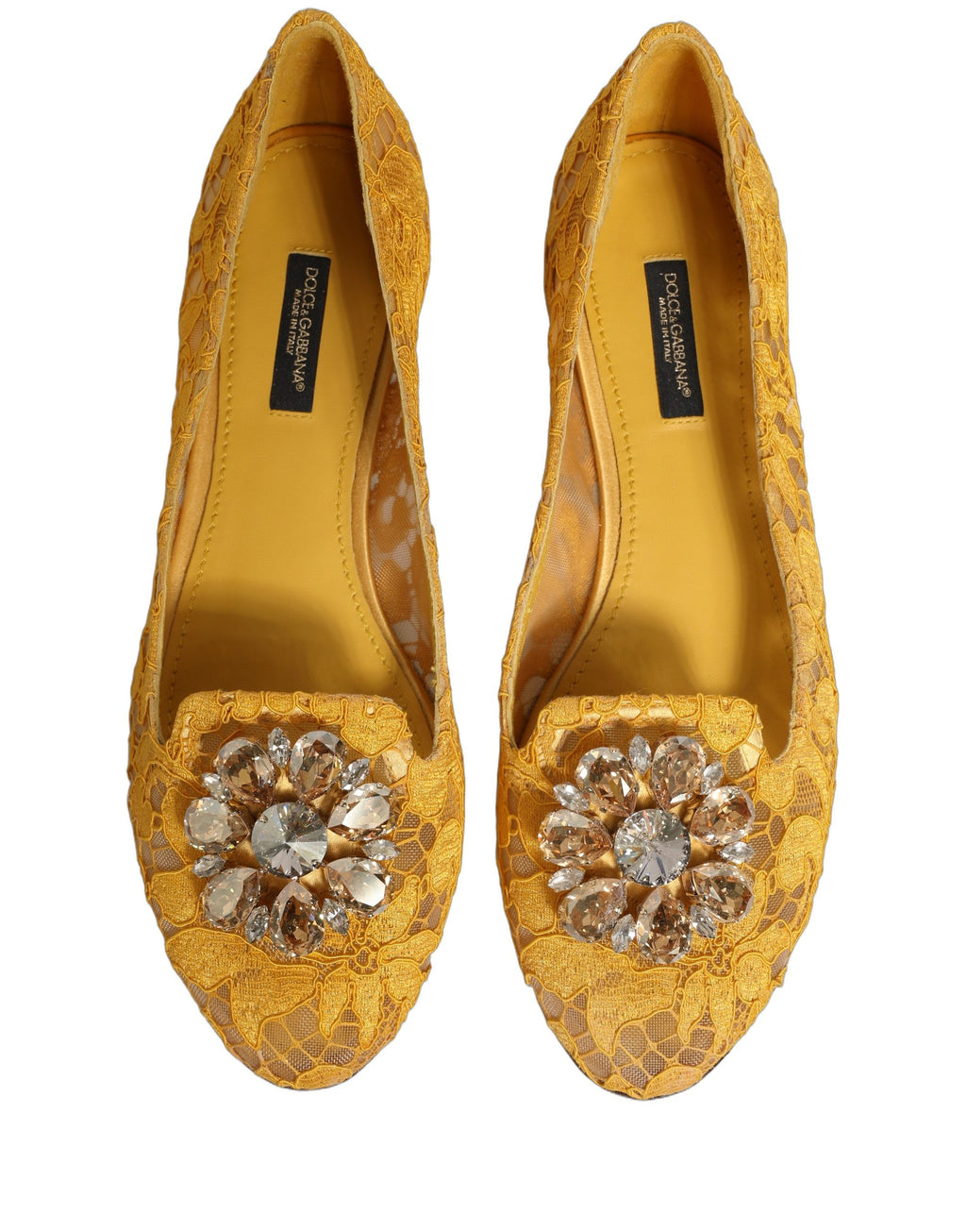 Dolce & Gabbana Yellow Taormina Lace Crystals Flats Shoes