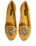 Dolce & Gabbana Yellow Taormina Lace Crystals Flats Shoes