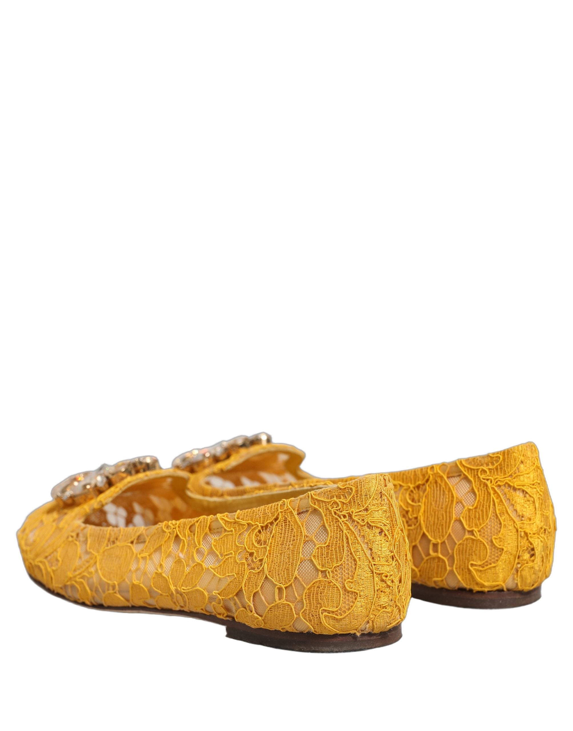 Dolce & Gabbana Yellow Taormina Lace Crystals Flats Shoes