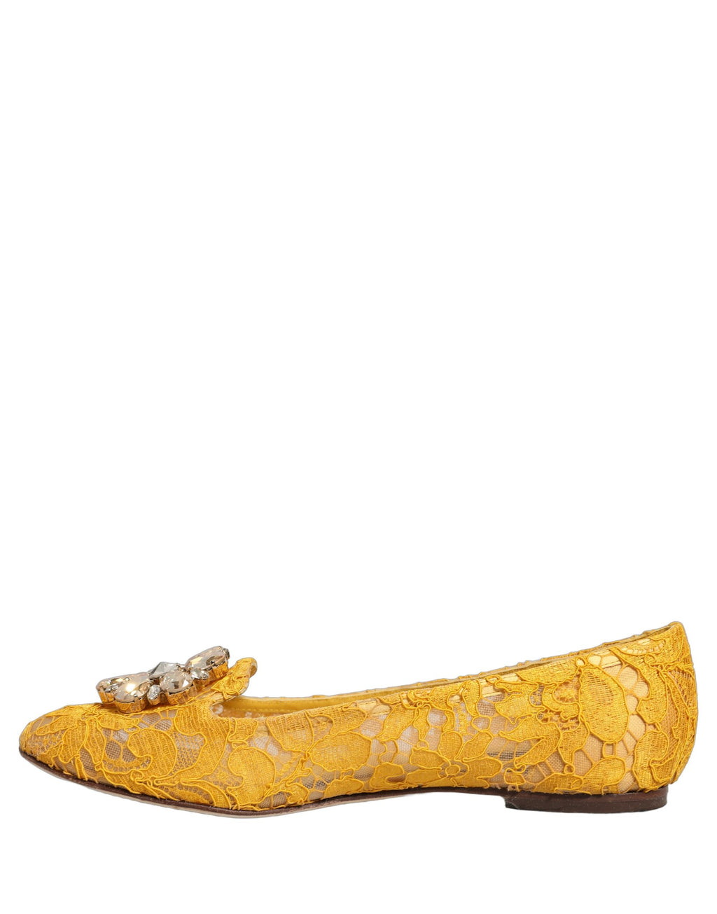 Dolce & Gabbana Yellow Taormina Lace Crystals Flats Shoes