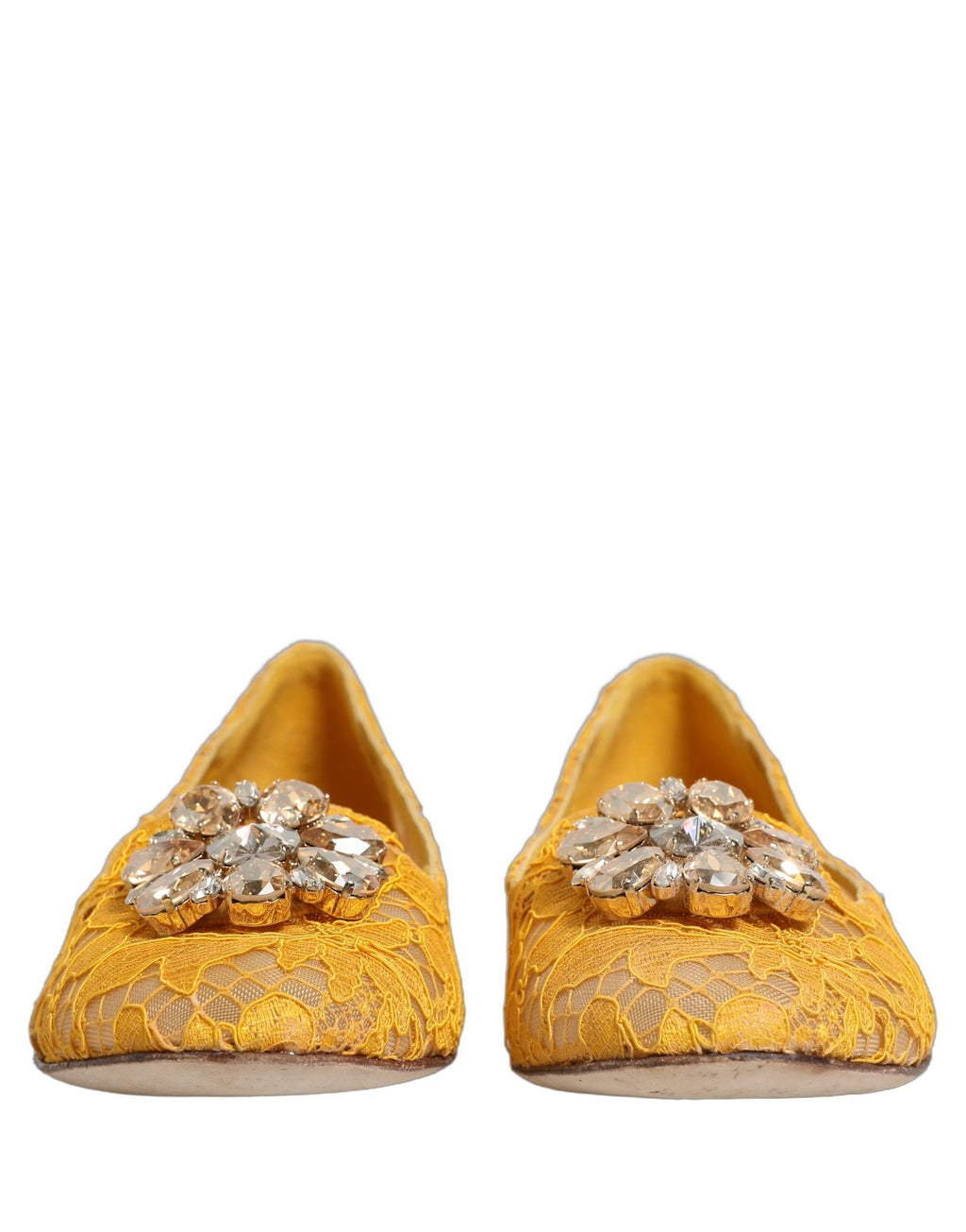 Dolce & Gabbana Yellow Taormina Lace Crystals Flats Shoes