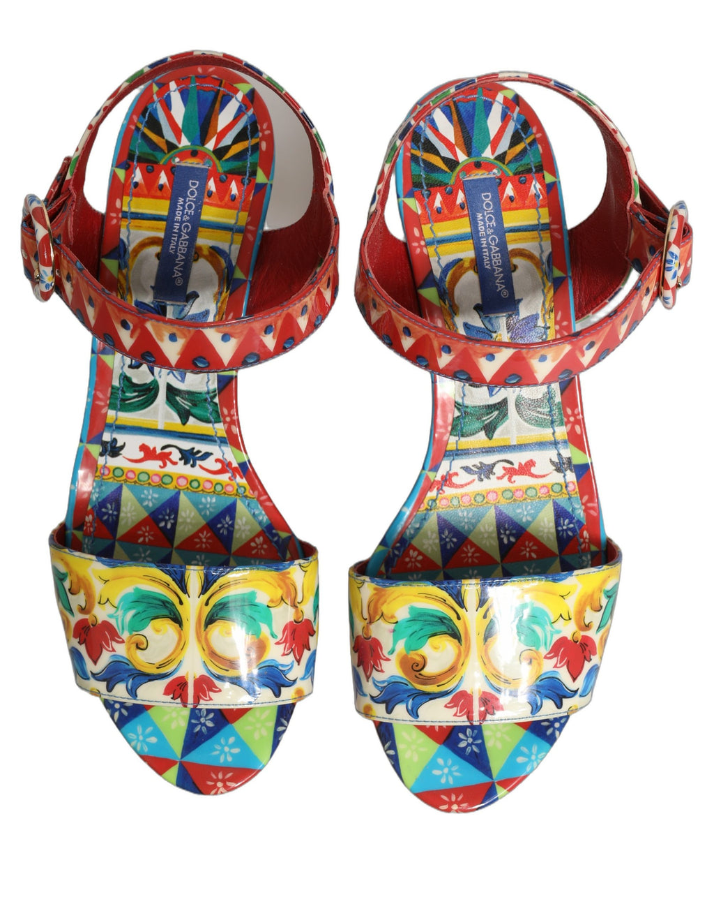 Dolce & Gabbana Multicolor Majolica Leather Wedge Sandals Shoes