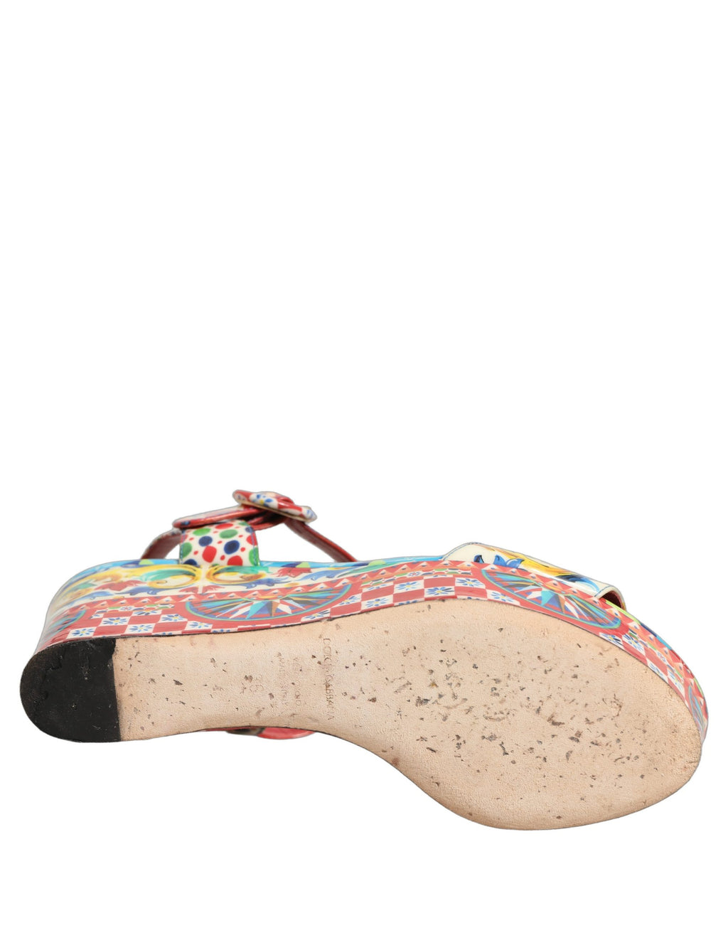 Dolce & Gabbana Multicolor Majolica Leather Wedge Sandals Shoes