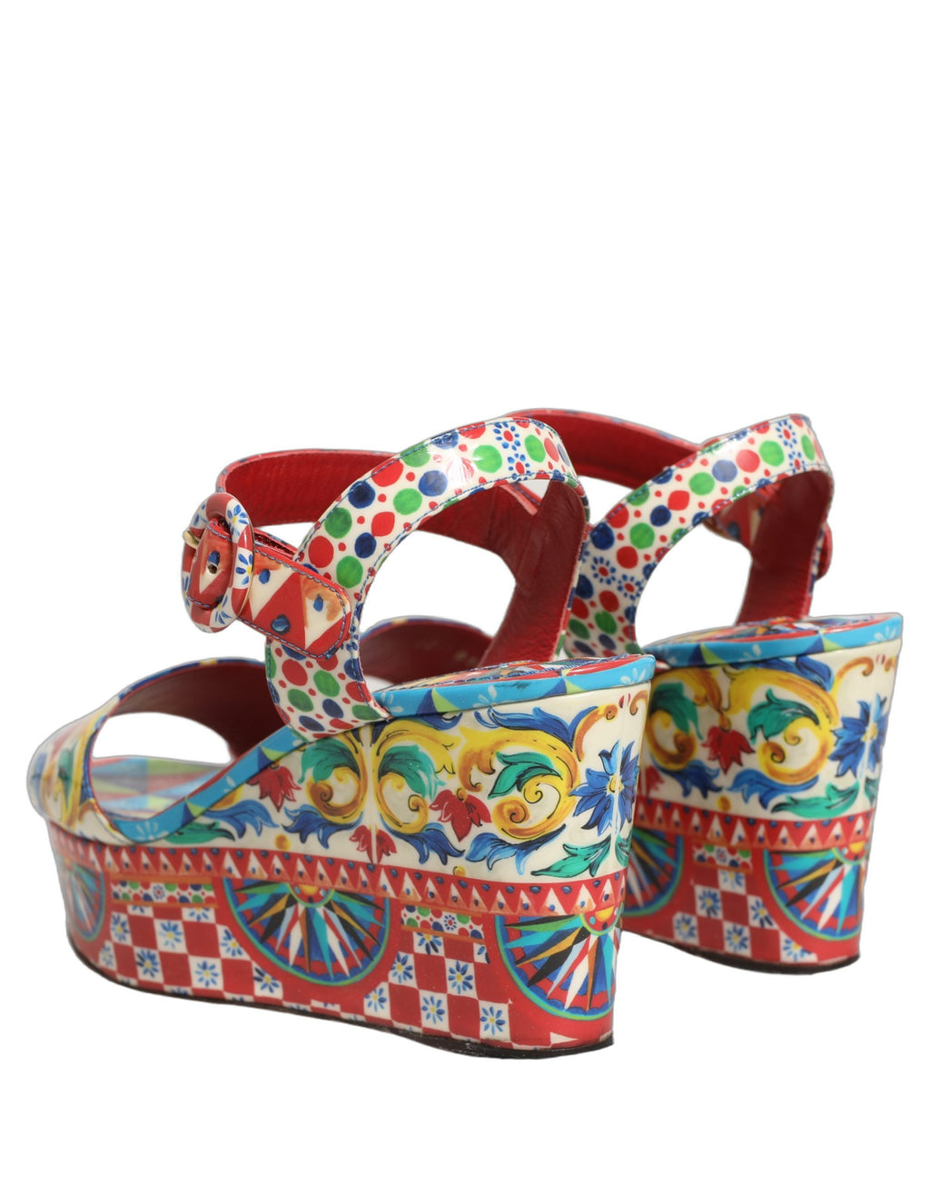Dolce & Gabbana Multicolor Majolica Leather Wedge Sandals Shoes