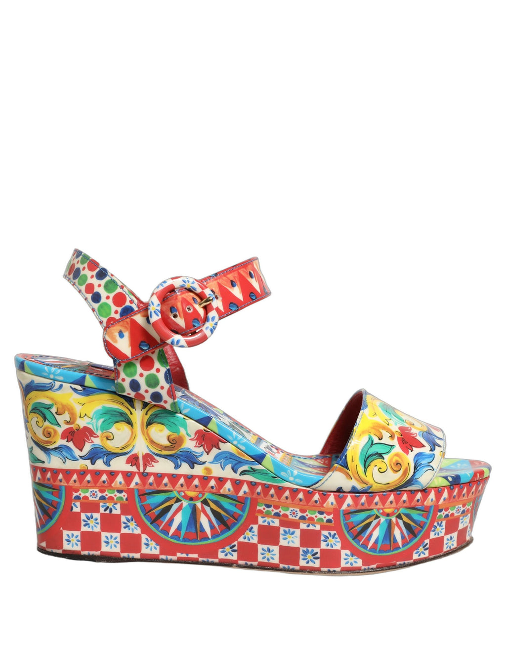 Dolce & Gabbana Multicolor Majolica Leather Wedge Sandals Shoes
