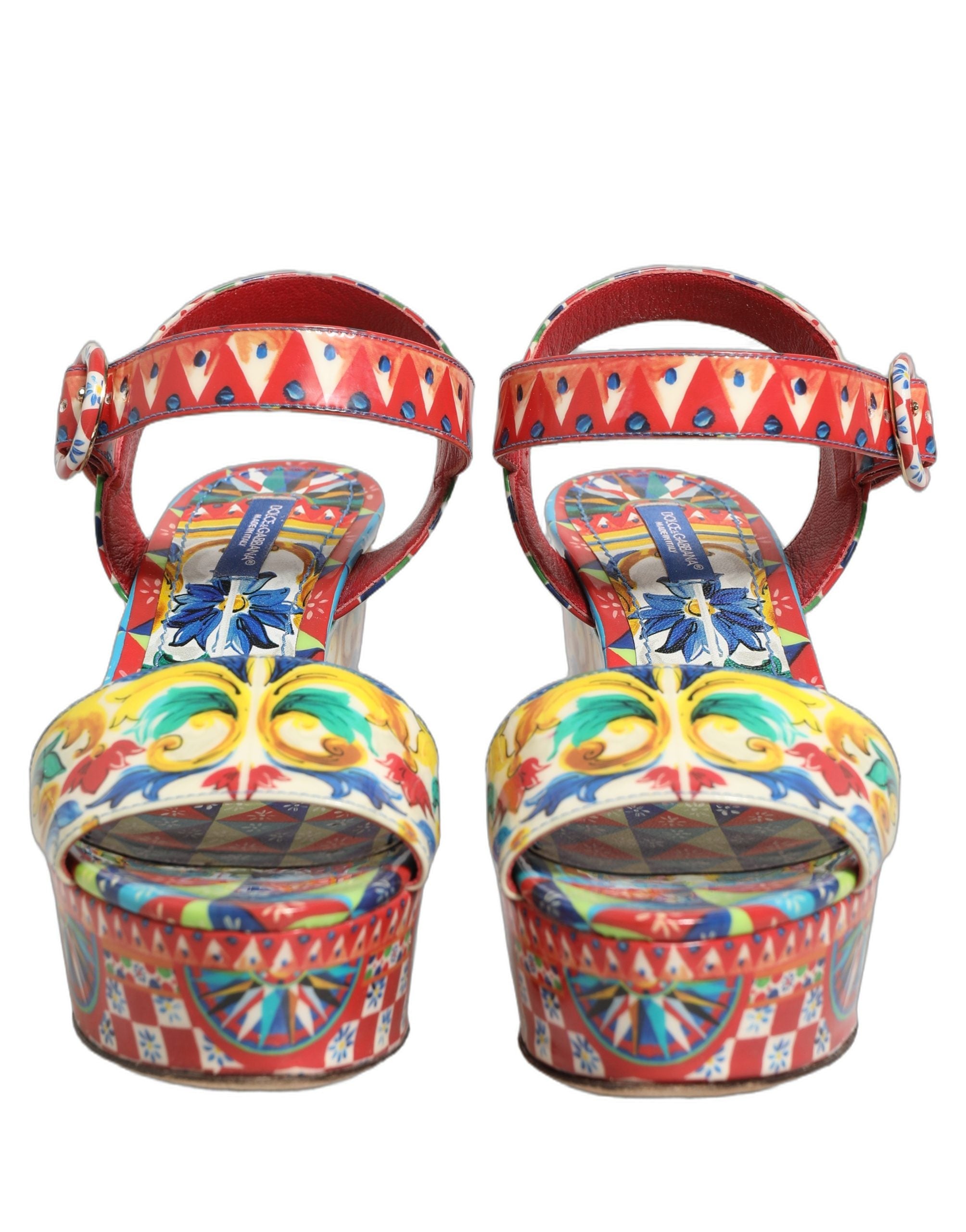 Dolce & Gabbana Multicolor Majolica Leather Wedge Sandals Shoes