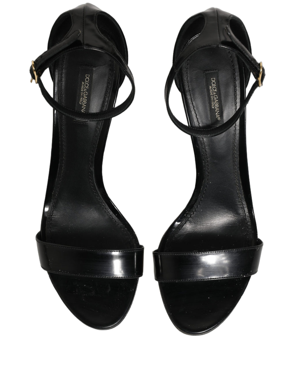 Dolce & Gabbana Black Leather Ankle Strap Heels Sandals Shoes