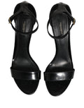 Dolce & Gabbana Black Leather Ankle Strap Heels Sandals Shoes