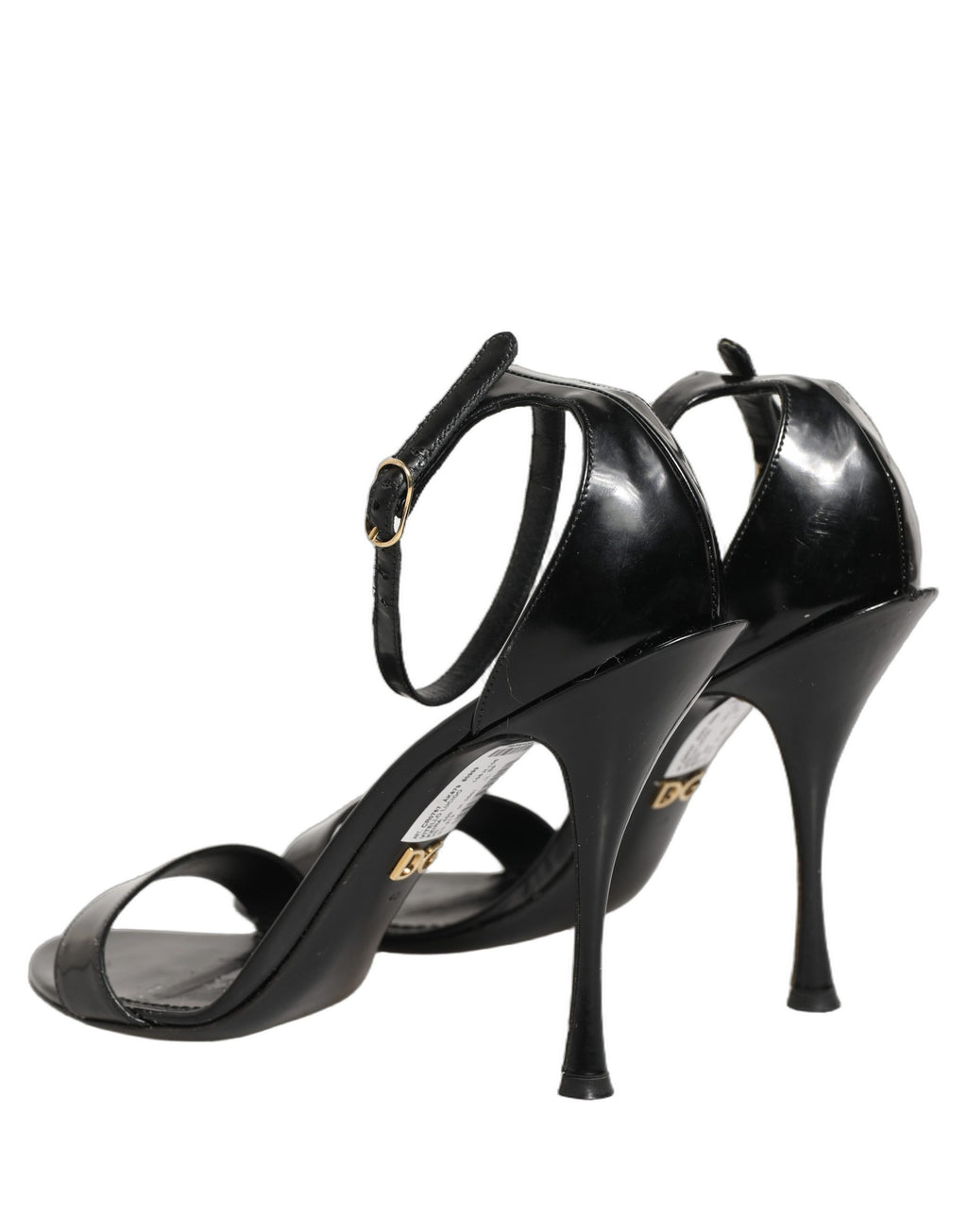 Dolce & Gabbana Black Leather Ankle Strap Heels Sandals Shoes