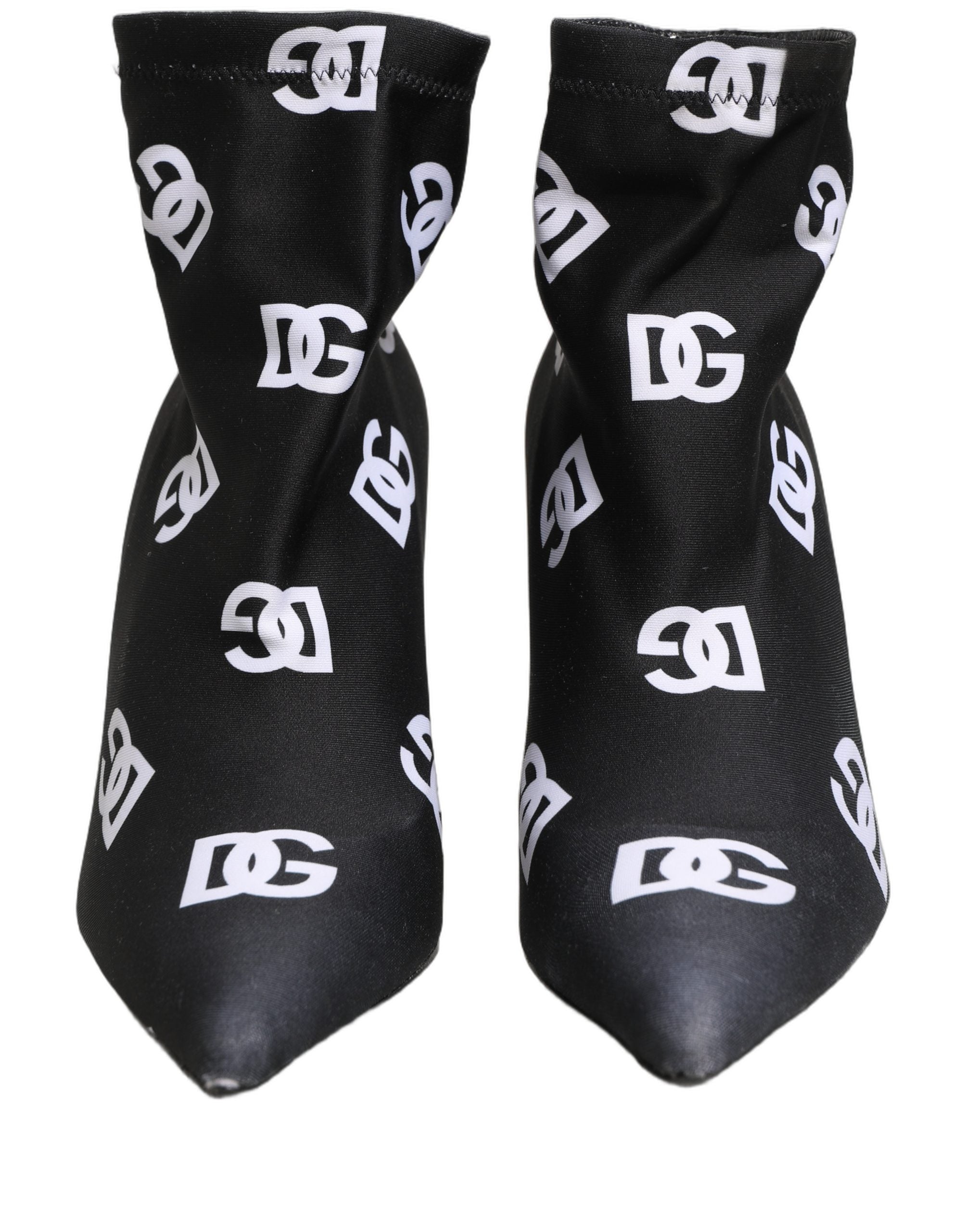 Dolce & Gabbana Black Logo Stretch Heels Ankle Boots Shoes