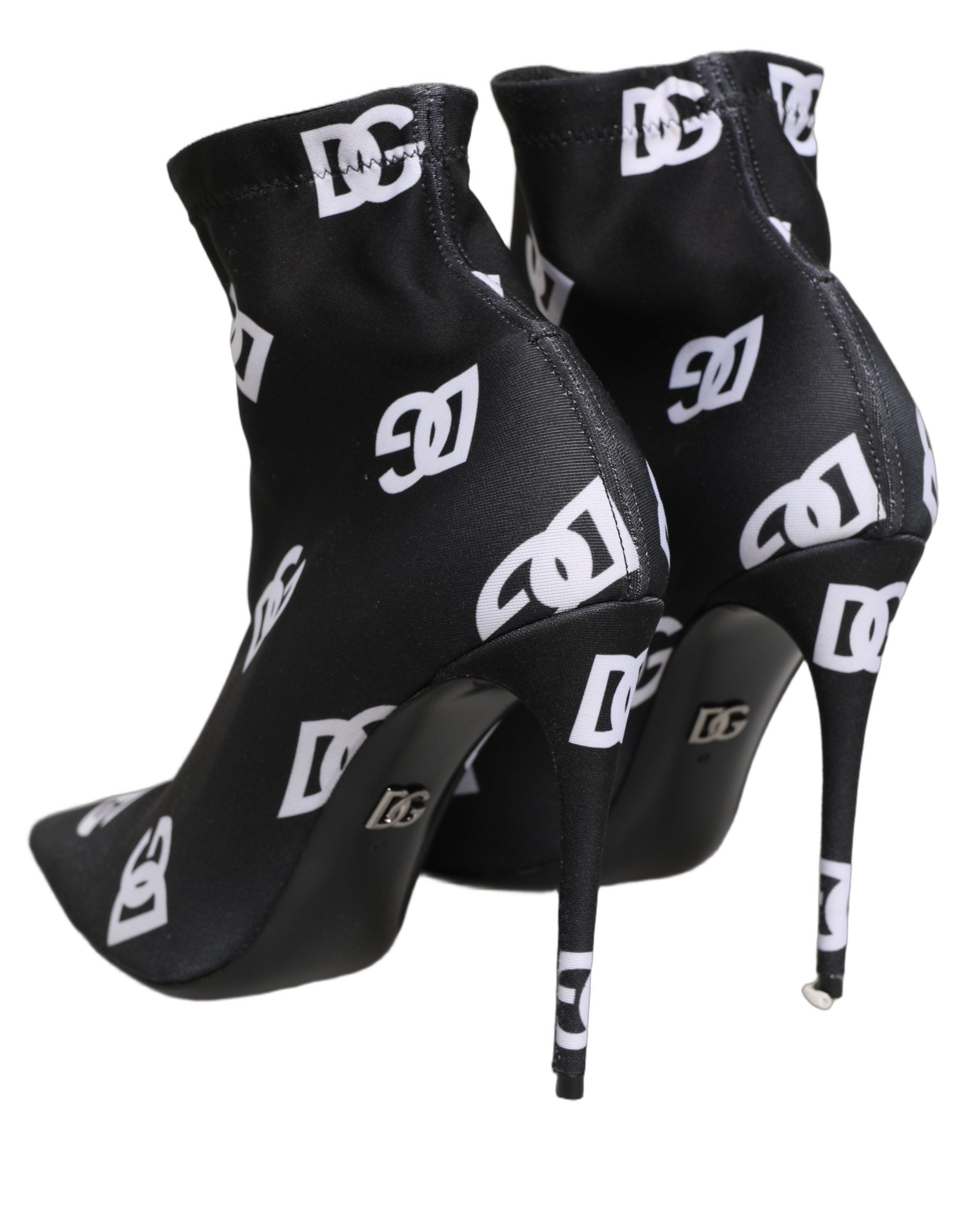 Dolce & Gabbana Black Logo Stretch Heels Ankle Boots Shoes