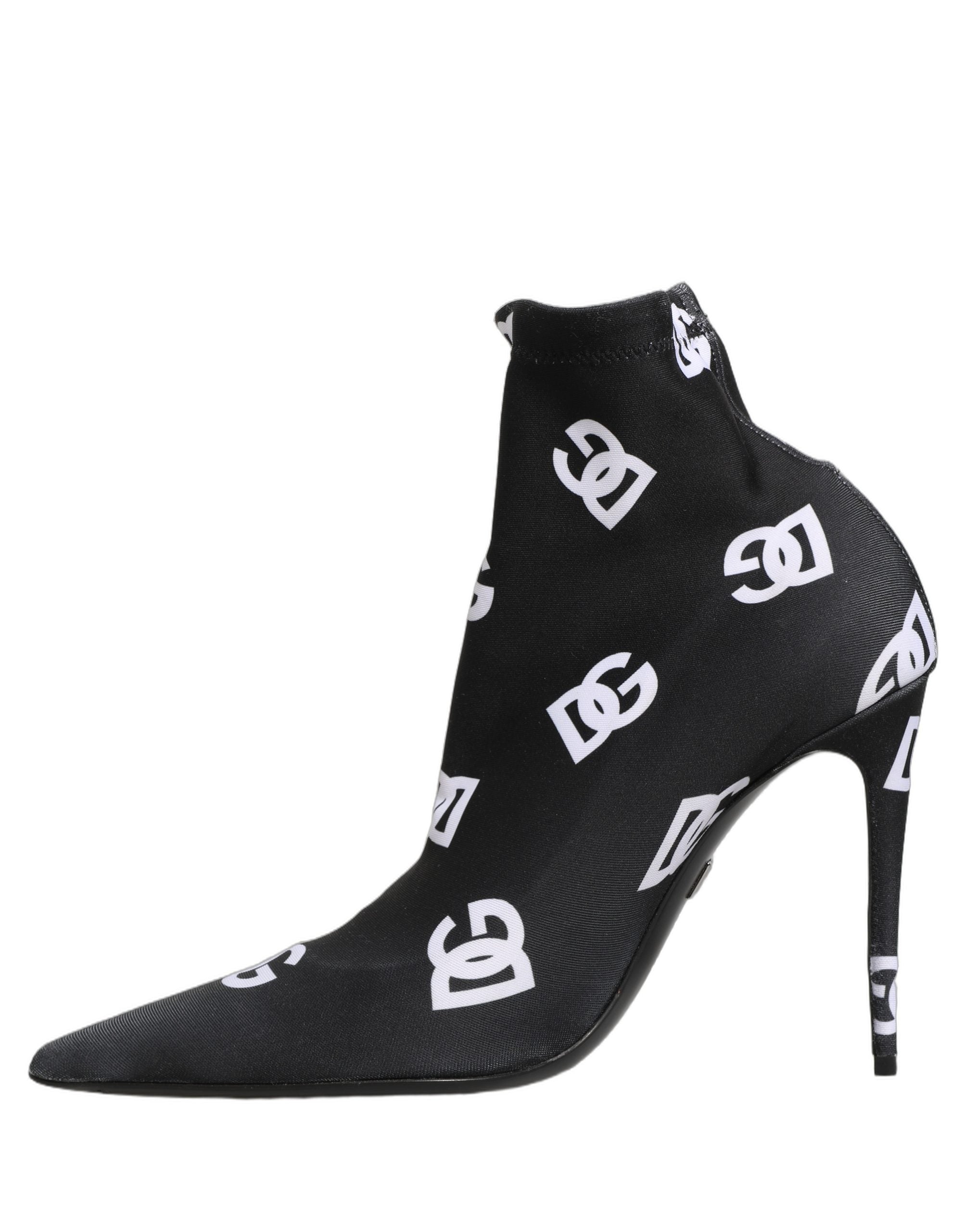 Dolce & Gabbana Black Logo Stretch Heels Ankle Boots Shoes