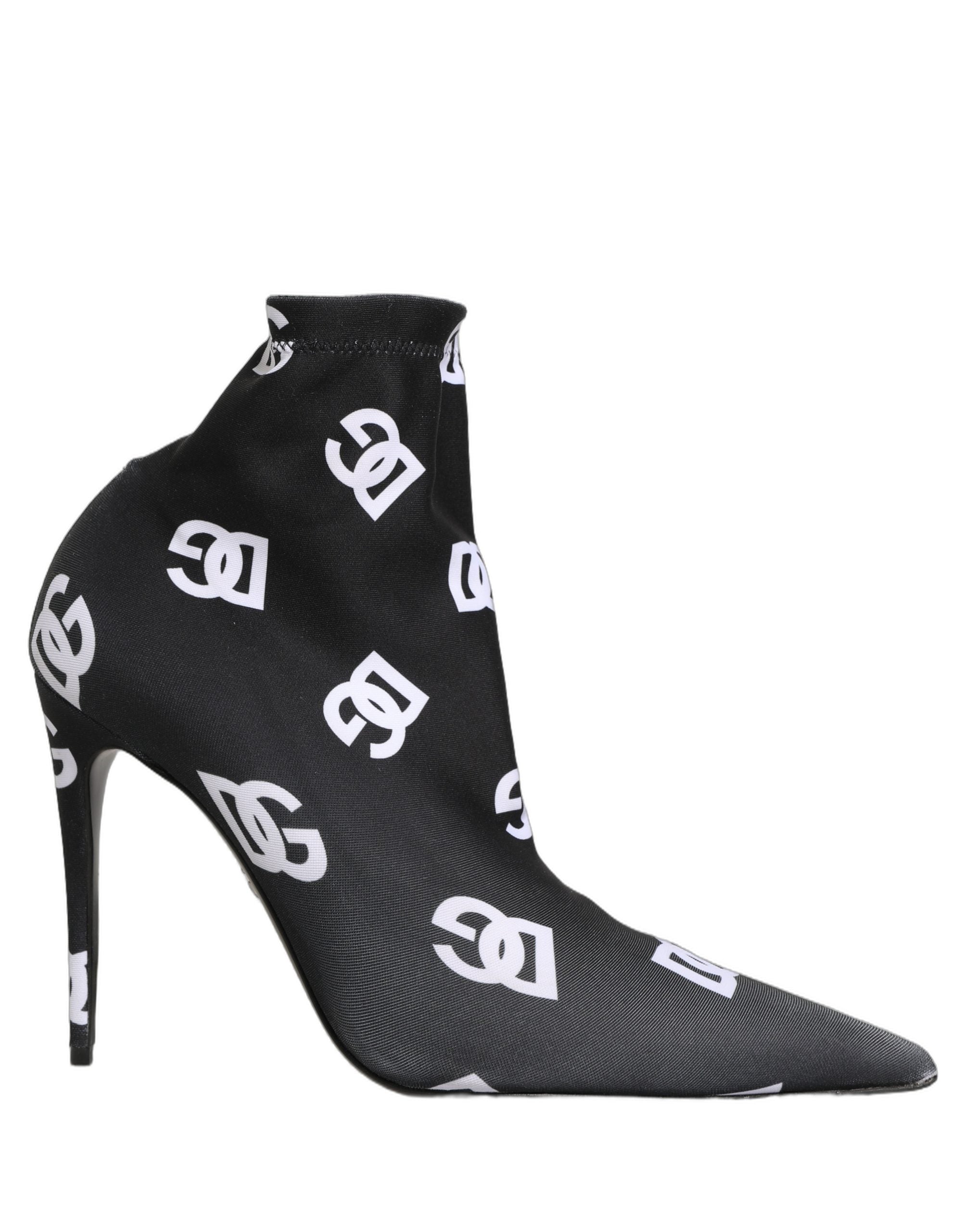 Dolce & Gabbana Black Logo Stretch Heels Ankle Boots Shoes