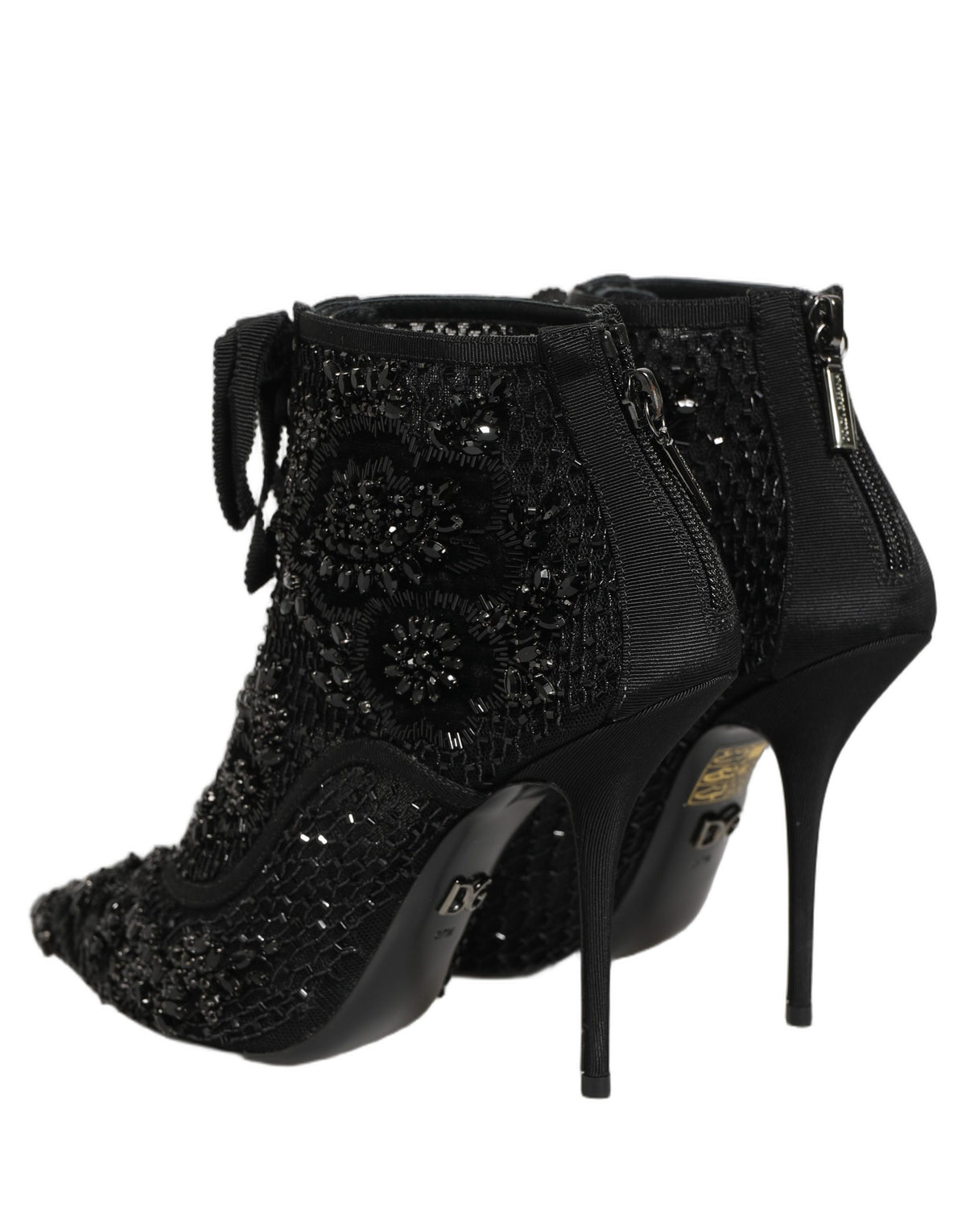Dolce & Gabbana Black Embellished Mesh Ankle Boots Shoes
