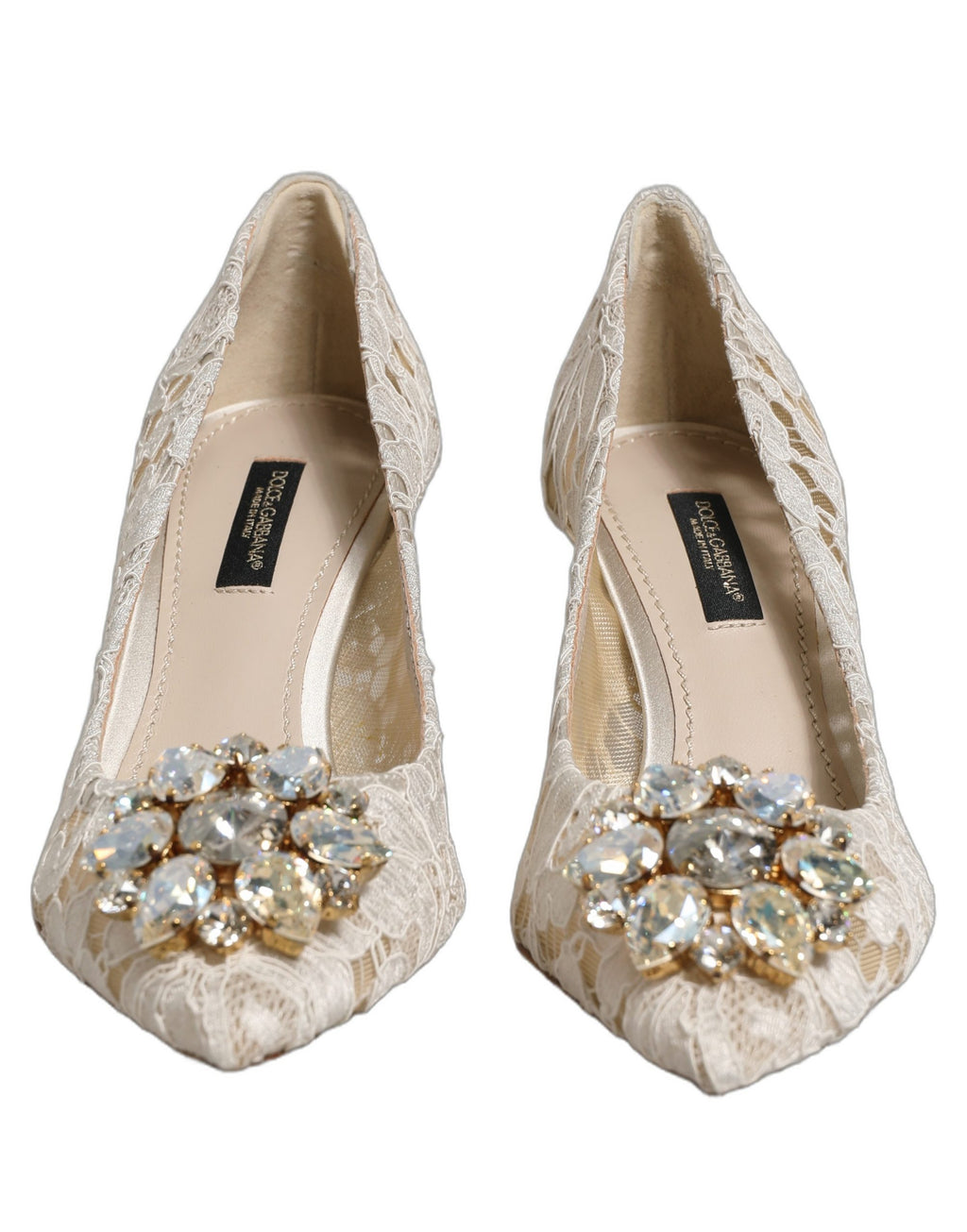 Dolce & Gabbana White Taormina Lace Crystal Pumps Shoes