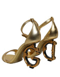 Dolce & Gabbana Gold Leather Ankle Strap Heels Sandals Shoes