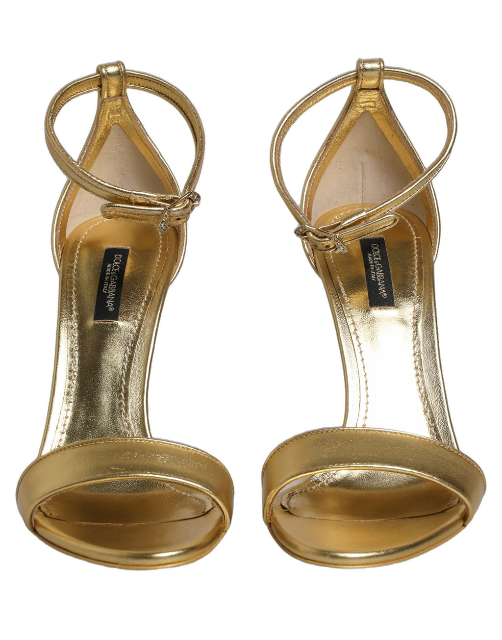 Dolce & Gabbana Gold Leather Ankle Strap Heels Sandals Shoes