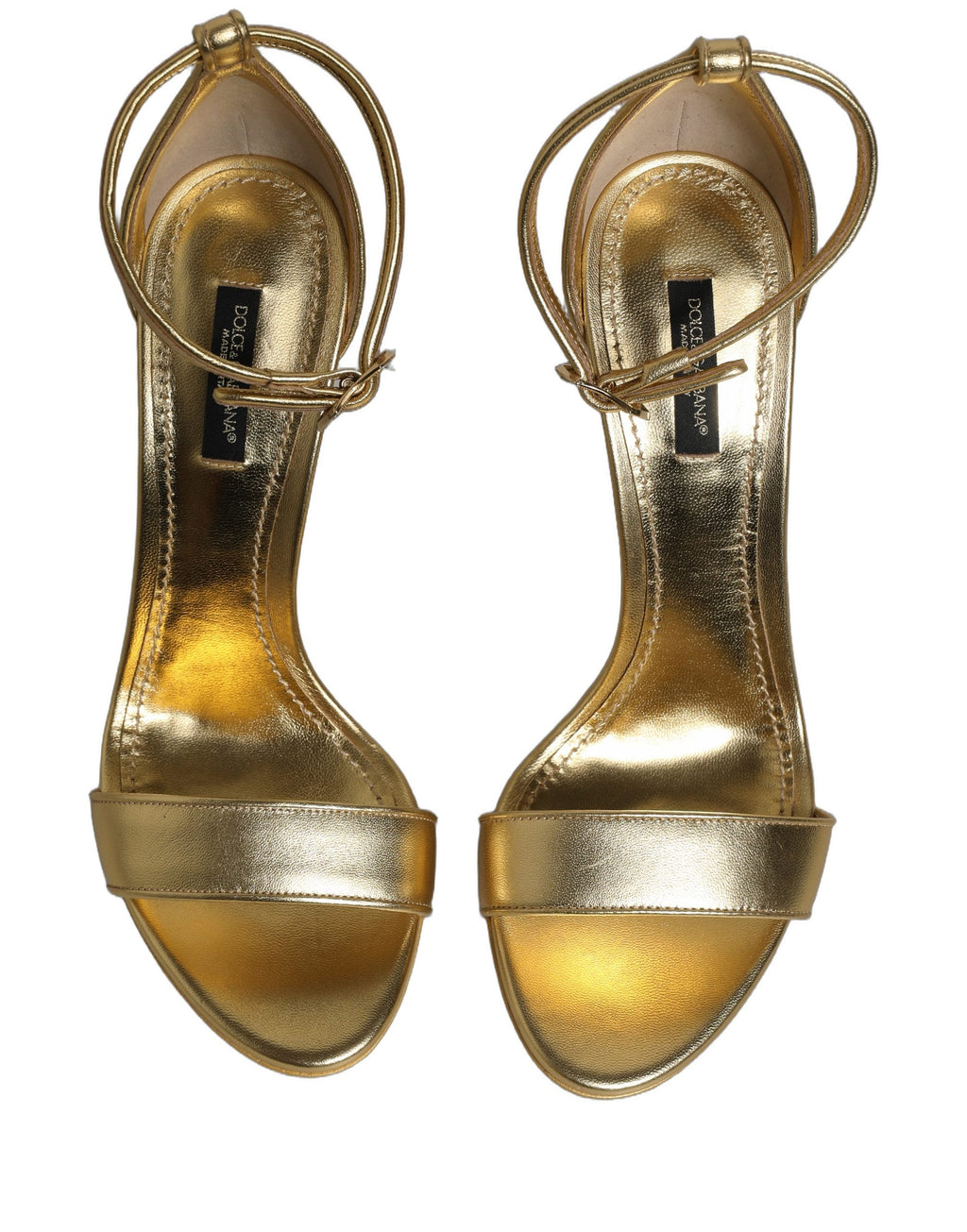 Dolce & Gabbana Gold Leather Ankle Strap Heels Sandals Shoes