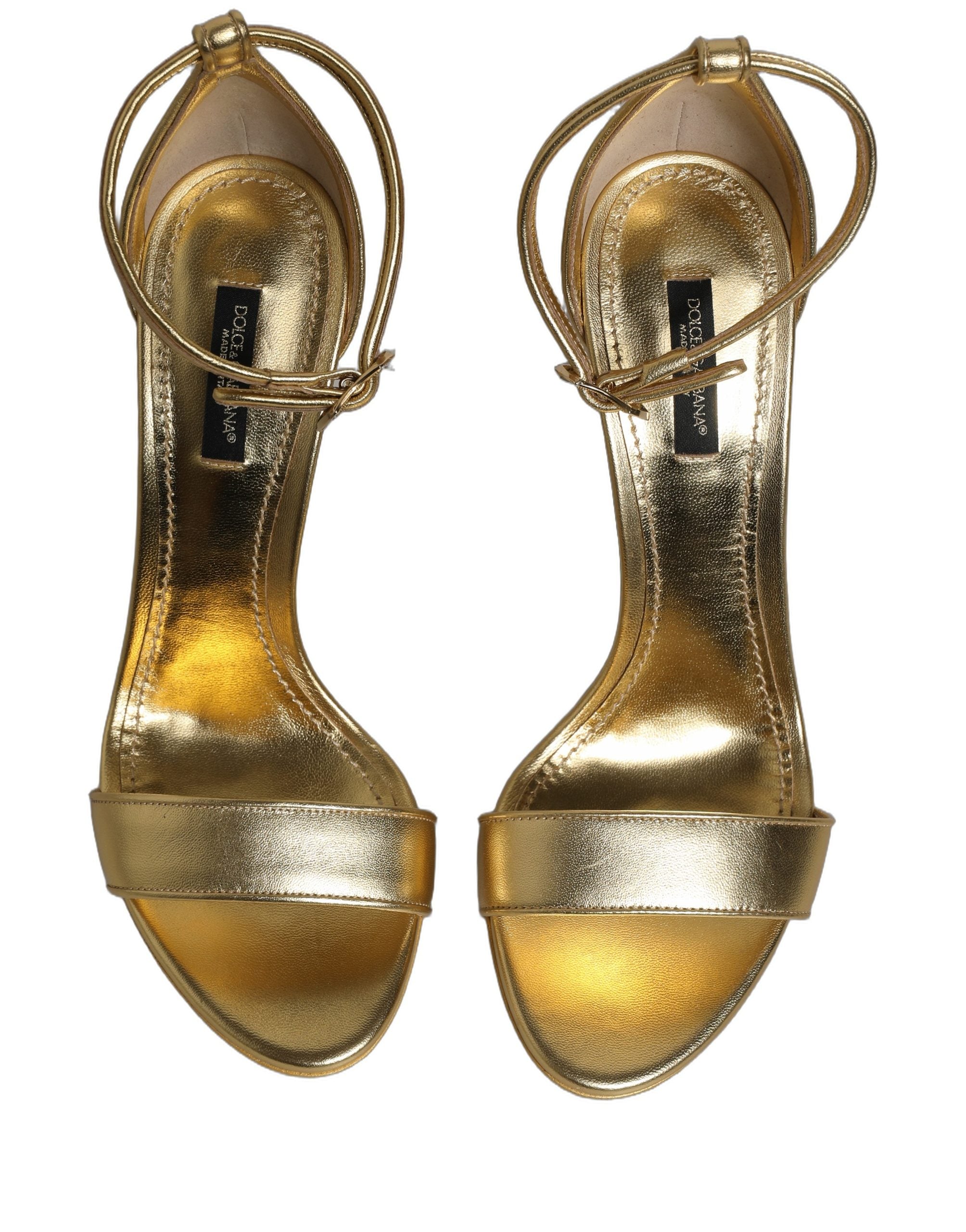 Dolce & Gabbana Gold Leather Ankle Strap Heels Sandals Shoes