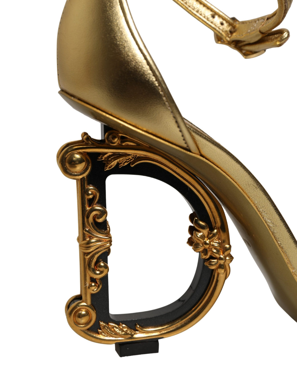 Dolce & Gabbana Gold Leather Ankle Strap Heels Sandals Shoes