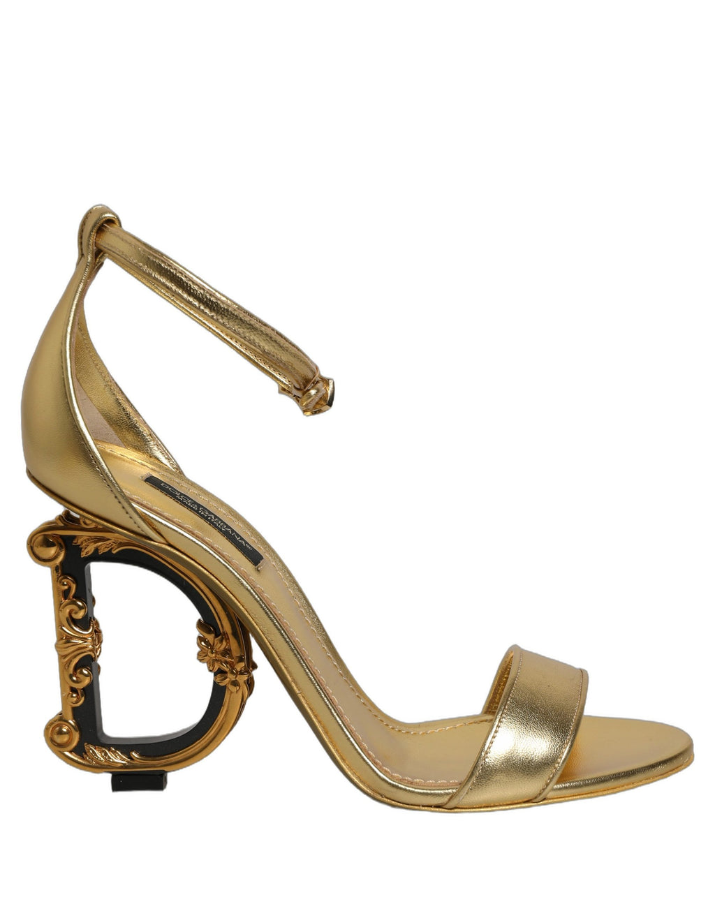 Dolce & Gabbana Gold Leather Ankle Strap Heels Sandals Shoes