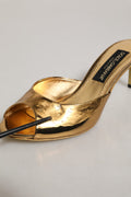 Dolce & Gabbana Gold Keira Leather Mules Sandals Shoes