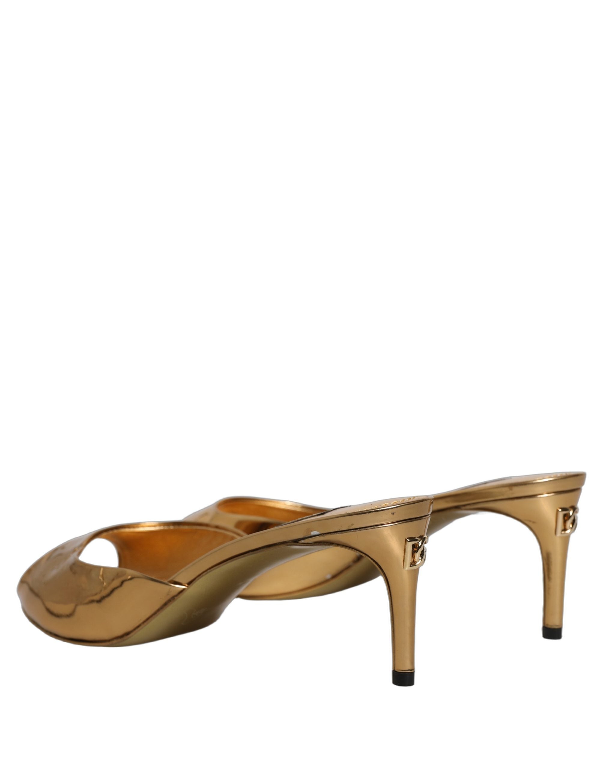Dolce & Gabbana Gold Keira Leather Mules Sandals Shoes