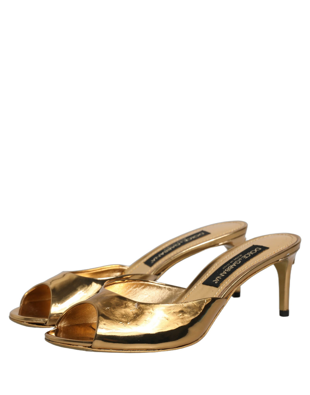 Dolce & Gabbana Gold Keira Leather Mules Sandals Shoes
