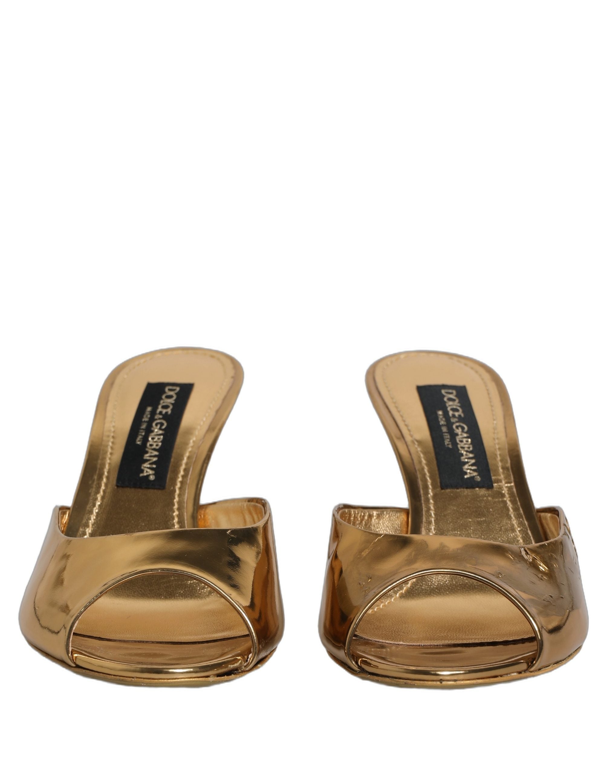 Dolce & Gabbana Gold Keira Leather Mules Sandals Shoes