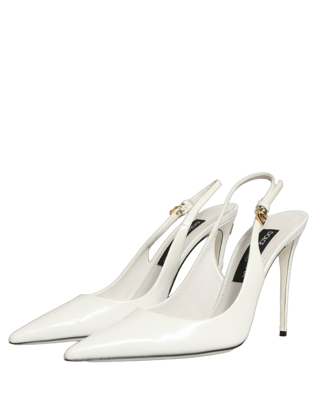 Dolce & Gabbana White Leather Slingback Heels Sandals Shoes