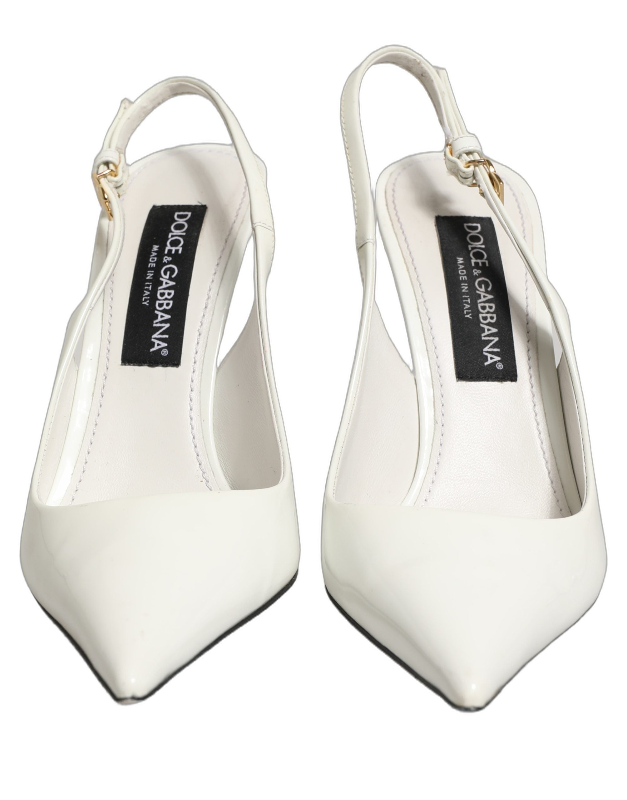 Dolce & Gabbana White Leather Slingback Heels Sandals Shoes
