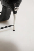 Dolce & Gabbana Black Leather T-strap Heels Sandals Shoes