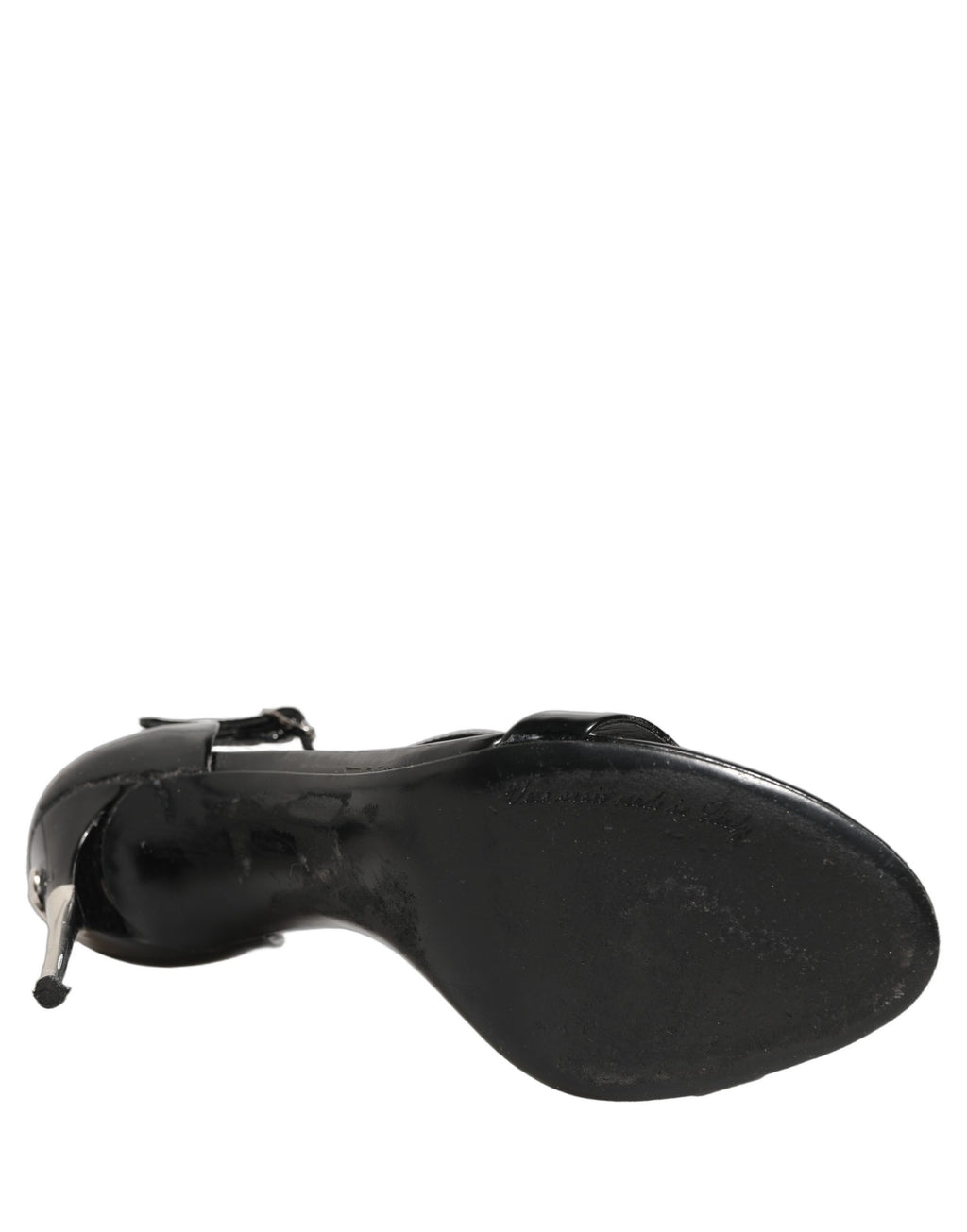 Dolce & Gabbana Black Leather T-strap Heels Sandals Shoes
