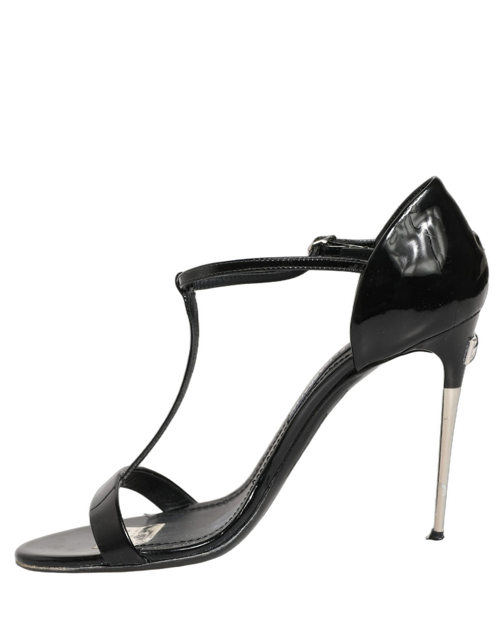 Dolce & Gabbana Black Leather T-strap Heels Sandals Shoes