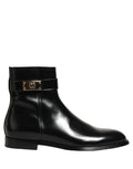 Dolce & Gabbana Black Leather Logo Buckle Mid Calf Boots Shoes