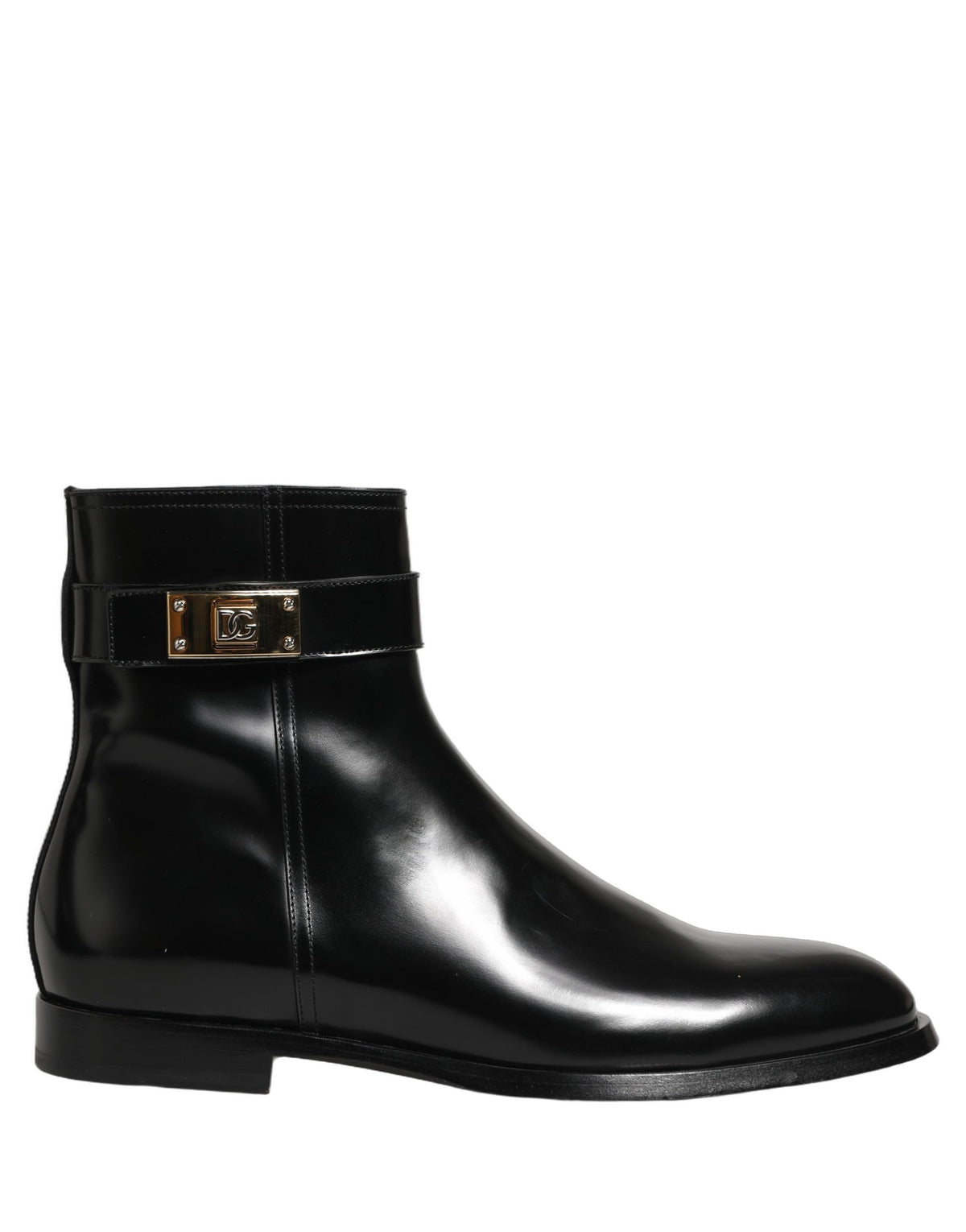 Dolce & Gabbana Black Leather Logo Buckle Mid Calf Boots Shoes