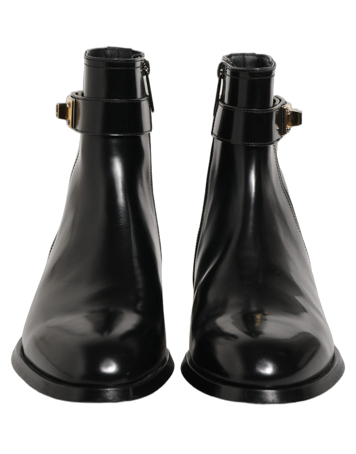 Dolce & Gabbana Black Leather Logo Buckle Mid Calf Boots Shoes