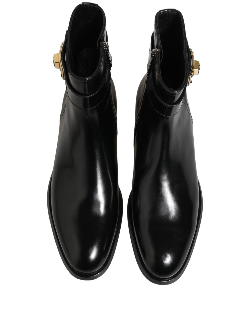 Dolce & Gabbana Black Leather Logo Buckle Mid Calf Boots Shoes