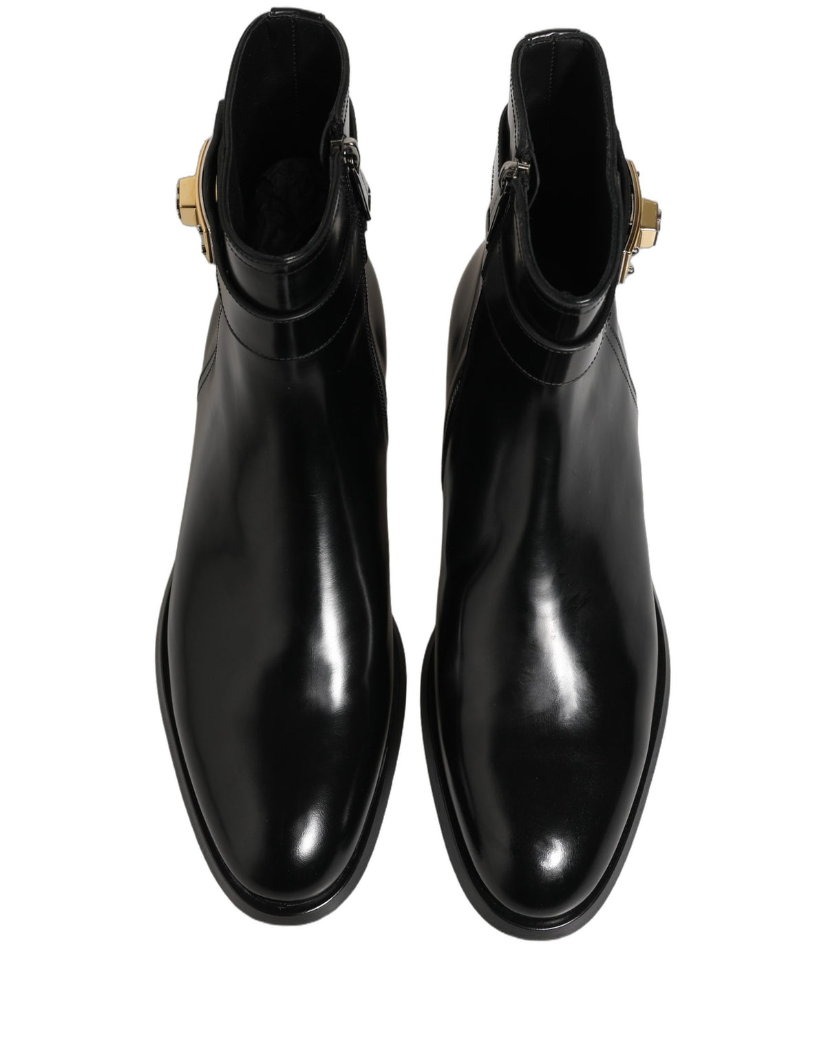 Dolce & Gabbana Black Leather Logo Buckle Mid Calf Boots Shoes