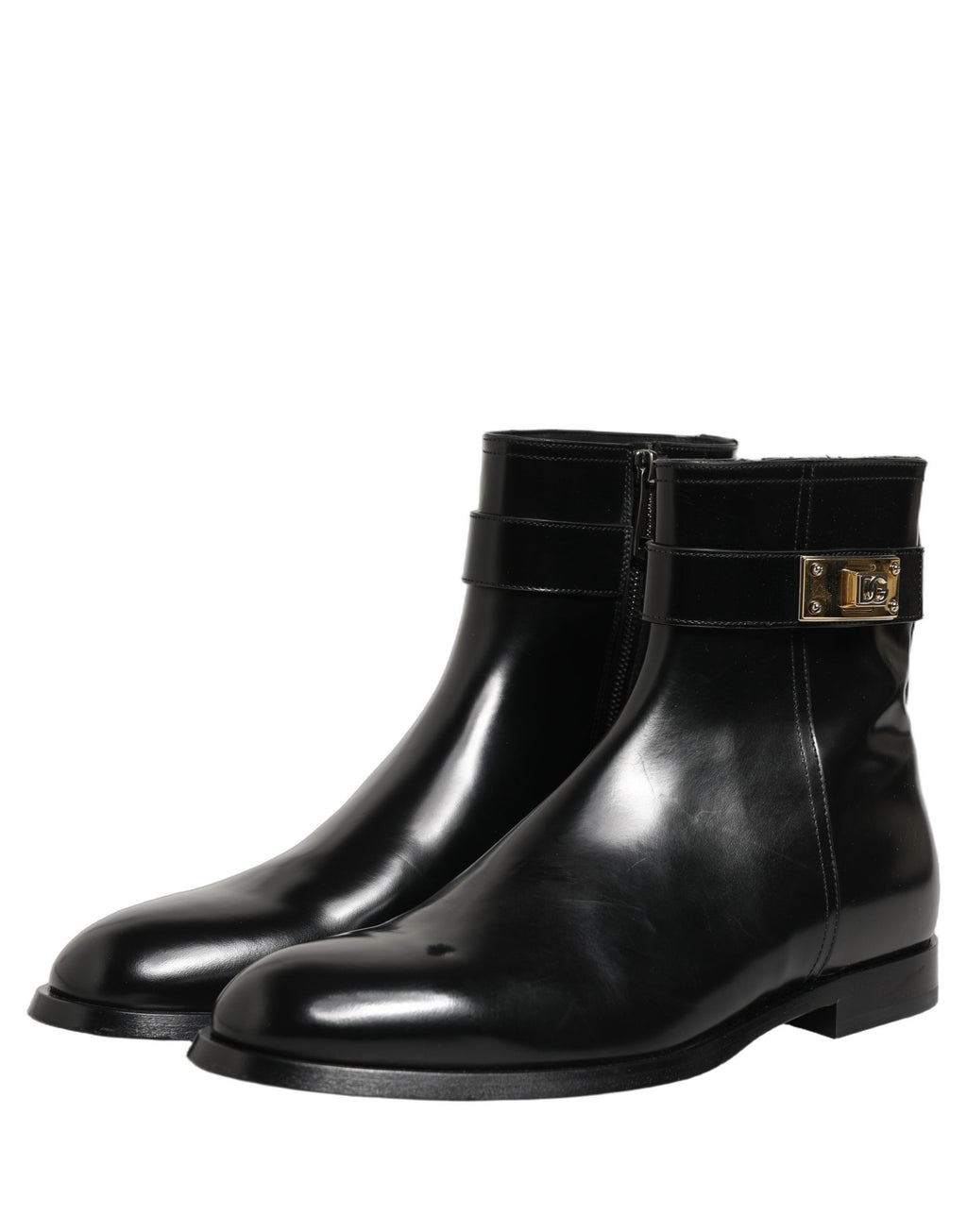 Dolce & Gabbana Black Leather Logo Buckle Mid Calf Boots Shoes