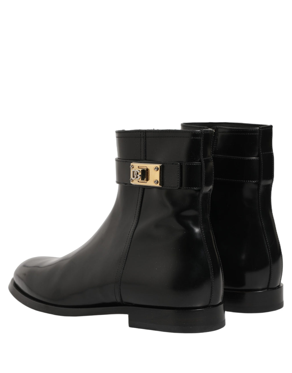 Dolce & Gabbana Black Leather Logo Buckle Mid Calf Boots Shoes
