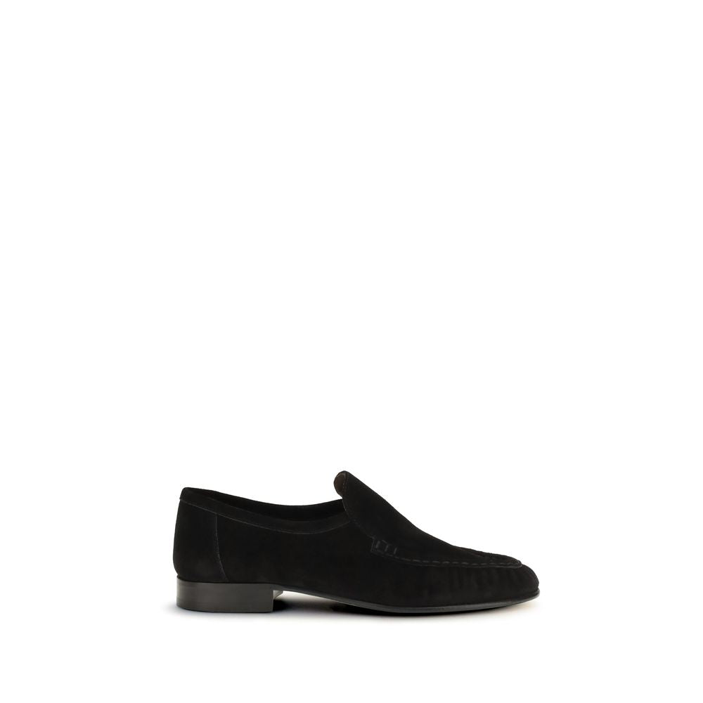 The Row Black Suede Leather Slip-On Loafers