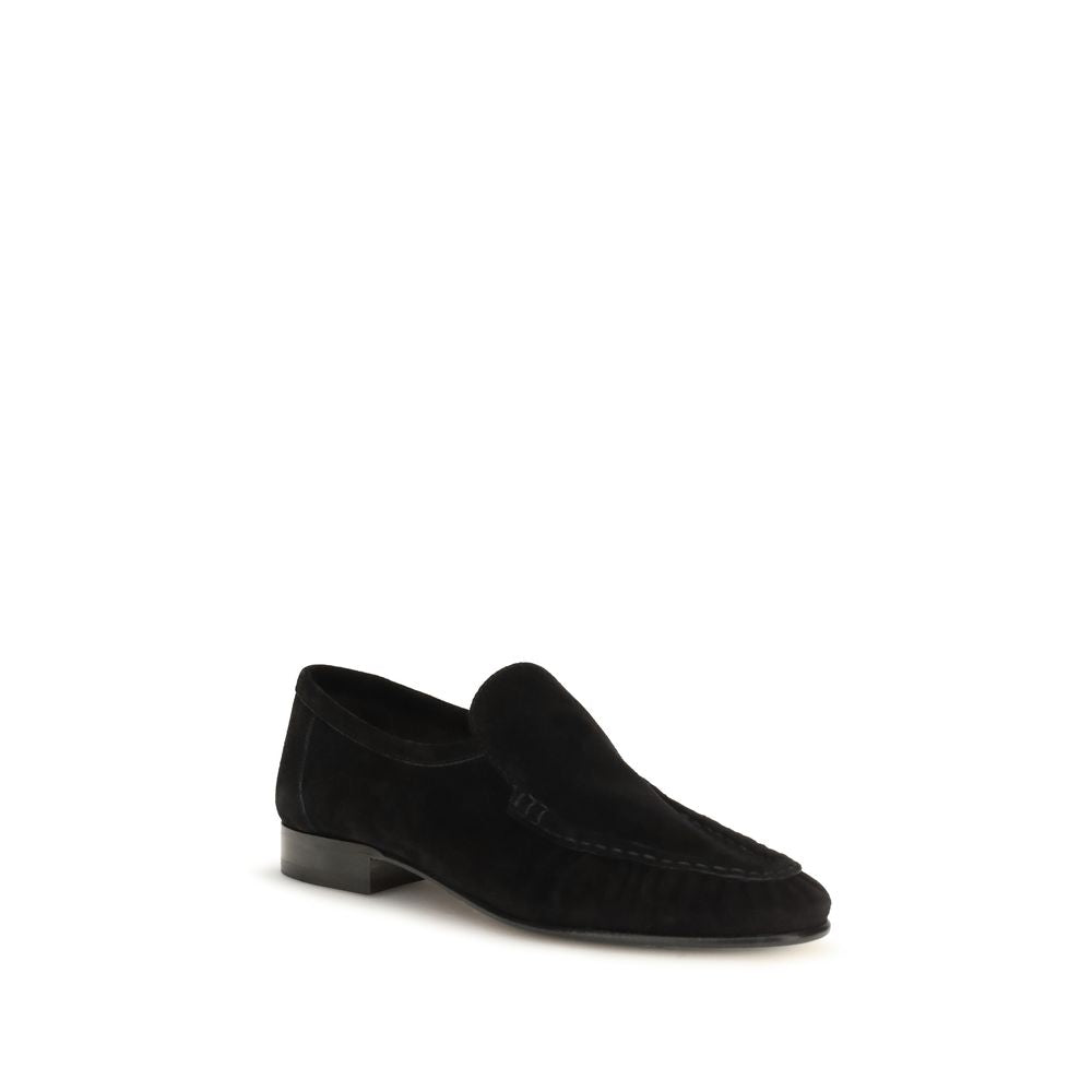 The Row Black Suede Leather Slip-On Loafers